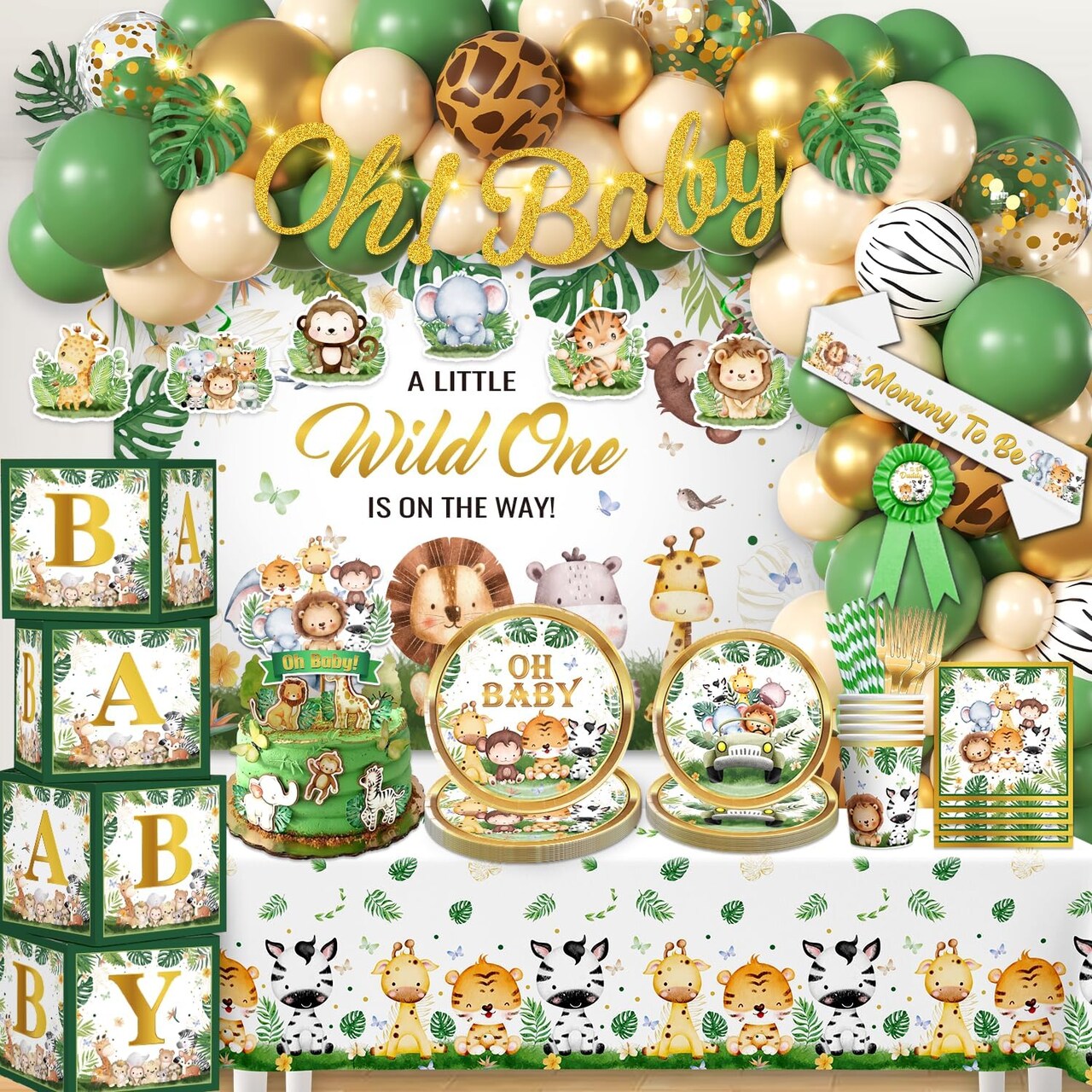 260PCS Safari Baby Shower Decorations - All-in-1 Supplies Pack